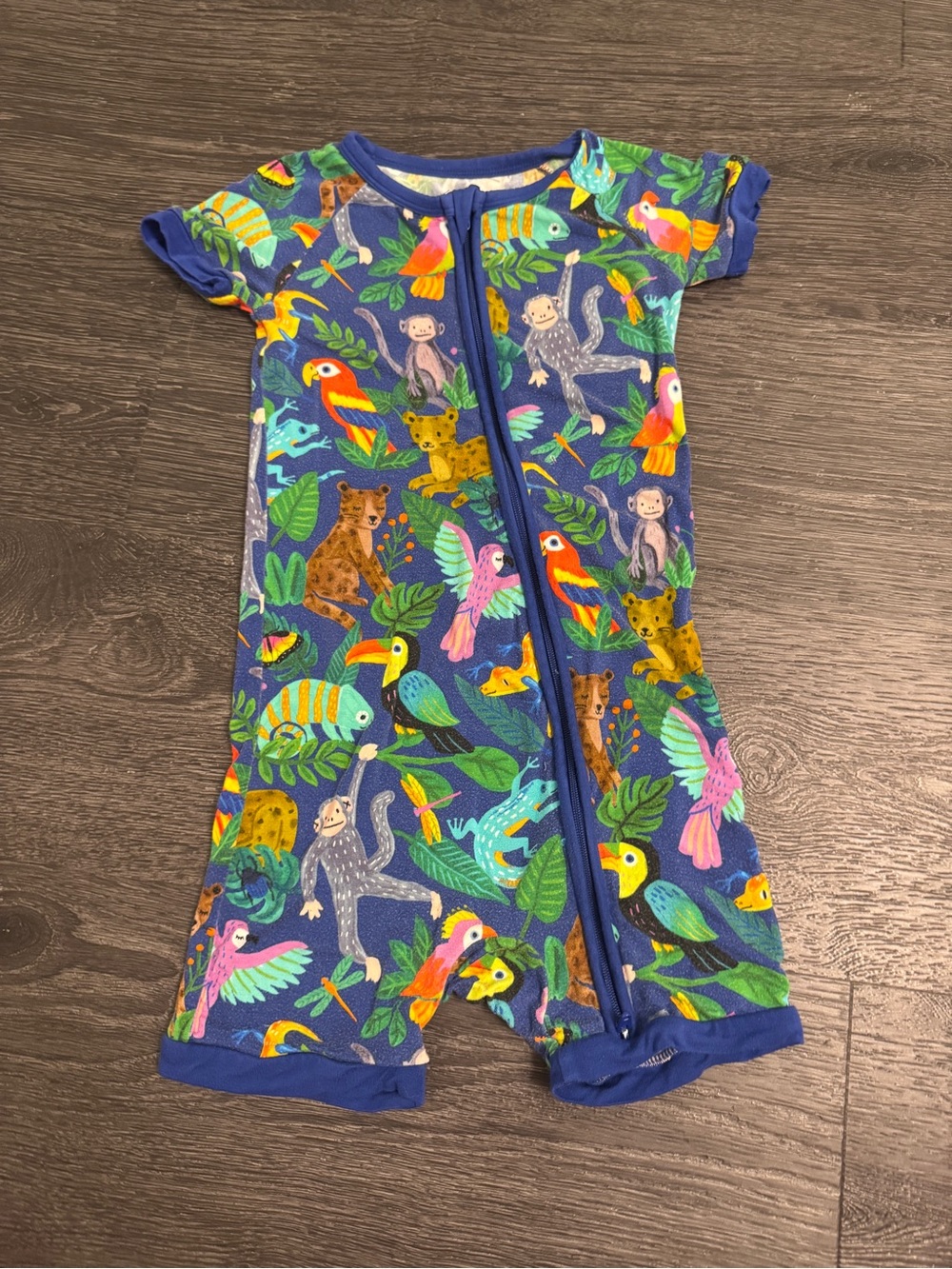Little Sleepies Blue Jungle Animal Toddler Bamboo Shorty Zippy 3T